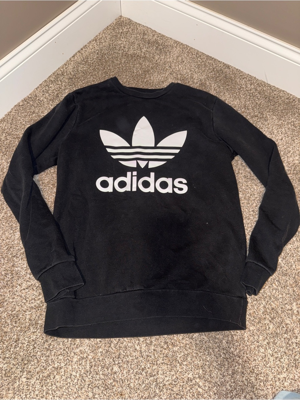 adidas Black Kids Trefoil Crewneck Sweatshirt with White Logo
